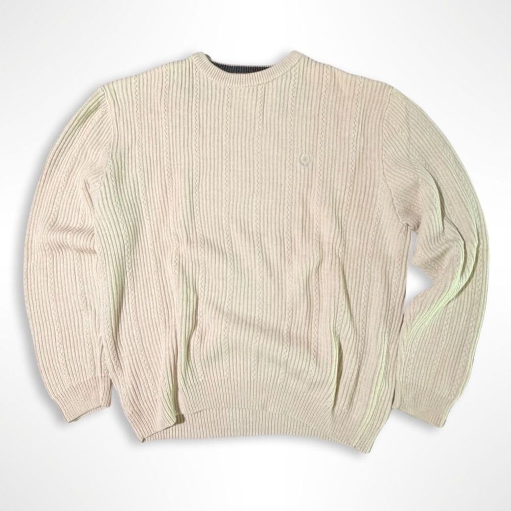 Chaps Ralph Lauren, 90s 100% Cotton Cream Knit Crewneck Pullover Sweater, XL